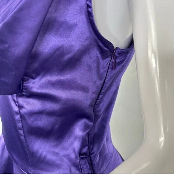 H & R London Purple Satin Retro Pin Up Style Fit Flare Tea Length Dress US 6 - Picture 3 of 15